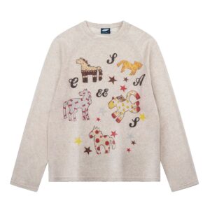 horse print loose top for women lightweight long-sleeve shirt
