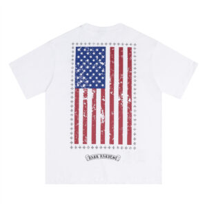 Contrast striped printed short sleeved T-shirt